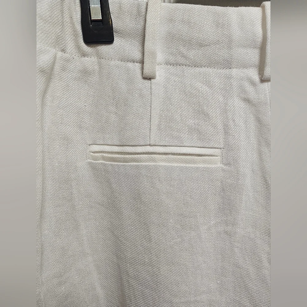 NWT ZARA Ivory Linen Blend Wide Leg Pants Size S High Waist Flowy Pockets Chic